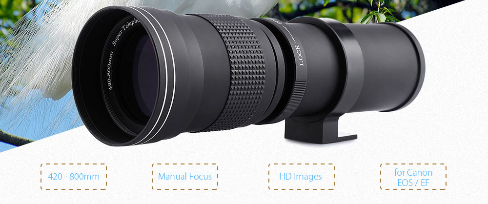 420 - 800mm Super Telephoto Manual Lens with Adapter for Canon / EOS / EF Camera